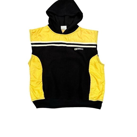 Vtg Wilson Fleece Hooded Best Nylon Yellow Black Colorblock Sz Large Pullover - Picture 1 of 10